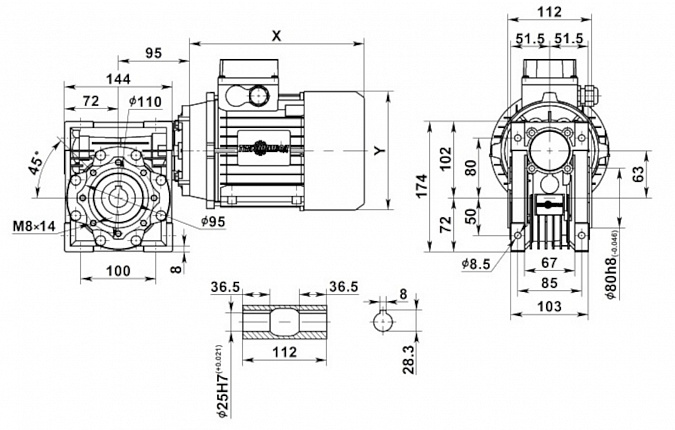 Мотор-редуктор NMRW 63-100-9-B3-193-0.37-380-50 (6P)SF=0.7